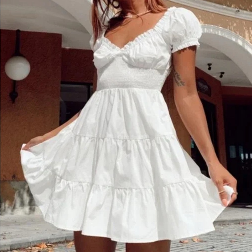 Princess Polly size 0 Daniela Smocked Mini Dress in Tan - Picture 11 of 12